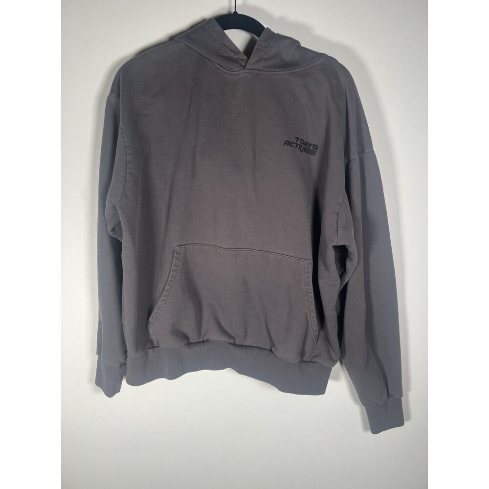 7 Days Active Vintage gray heavyweight hoodie logo streetwear XS oversized